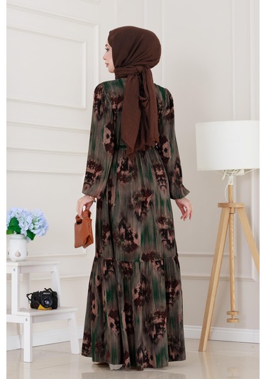 Beli Tünelli Hera Viscon Elbise-yeşil-5314 Yeşil