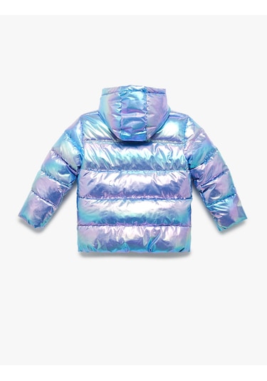 Koton Kapşonlu Fermuarlı Parlak Şişme Mont Mavi 6wkg20023aw Mavi