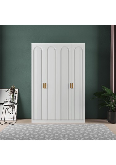 Mila 4 Kapaklı Eko Bazalı Gardırop - Mdf Kapak Beyaz