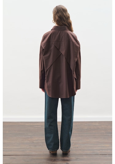 Tasarım Detaylı Oversıze Gömlek Acı Kahve Acı Kahve