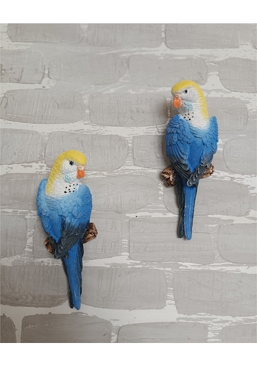 2 Adet Mavi El Boyaması Muhabbet Kuşu Duvar Balkon Bahçe Süsü