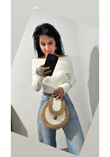 Hasır Çanta, Silindir Çanta, Tasarım Çanta,ekru Hasır El Çantası Hasır