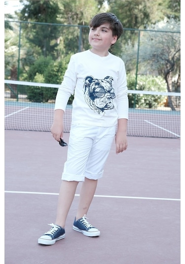 Uzun Kol Pamuk Tişört Beyaz Punky Animals 2022-B-0004