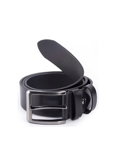 Hakiki Deri Kot Kumaş Kanvas Pantolona Uyumlu Deri Kemer Siyah