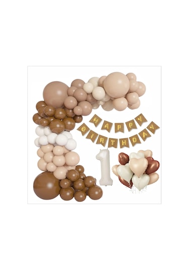 Kraft Gold Banner 1 Yaş Folyo Kalpli 30 Balon Konsept Doğum Günü Seti