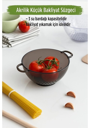 Akrilik Füme Mini Pirinç Süzgeçi & Bakliyat Süzgeçi 3 Su Bardağı Ölçülü Çok Renkli