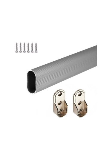 Oval Alüminyum 82 Cm Dolap Içi Askı Borusu 2 Adet Flanş Vidaları Dolap İçi Düzenleyiciler