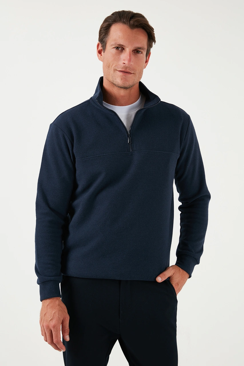 Buratti Pamuklu Regular Fit Yarım Fermuarlı Dik Yaka 2'Li Paket Erkek Kazak 456112S2 Bej-Lacivert