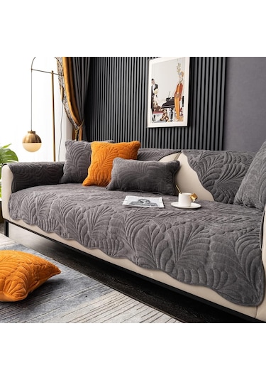 Kadife Kanepe Kapağı, 28x70 İnç, Evcil Hayvanlar İçin Uygun Kadife Kahve