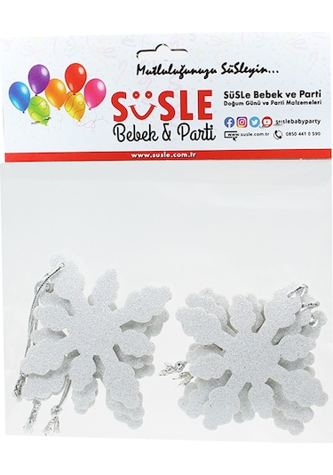 Yılbaşı Ağaç Süsü. 7Cm Simli Kar Tanesi - 6 Adet