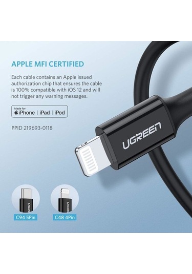 Ugreen iOS iPhone Uyumlu Type-c To Lightning Data Ve Şarj Kablo