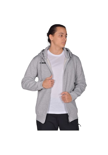 Diadora İmola - Erkek Grimelanj Pamuklu Tam Fermuarlı Sweatshirt Gri Melanj