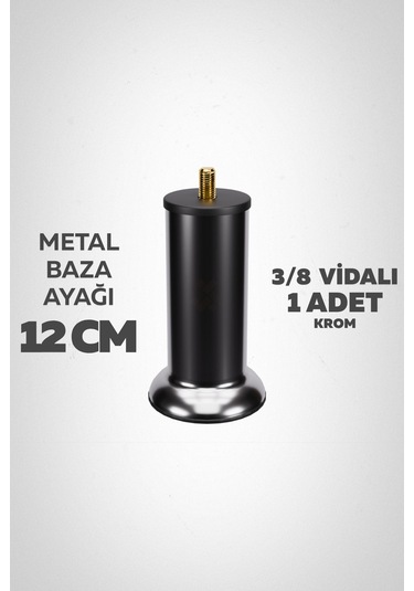 Baza Ayağı 12 Cm 3/8 Vidalı Tekli Metal Krom Yatak Mobilya Ayağı Kalın Vida Krom 3/8 12 Cm
