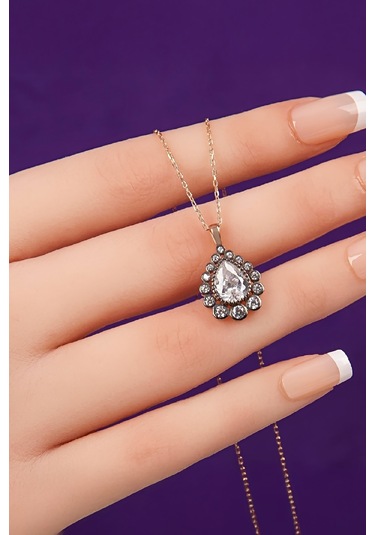 Damla Taşlı Beyaz Zirkon Taşlı Oval 925 Ayar Gümüş Bayan Kolye - 50 CM