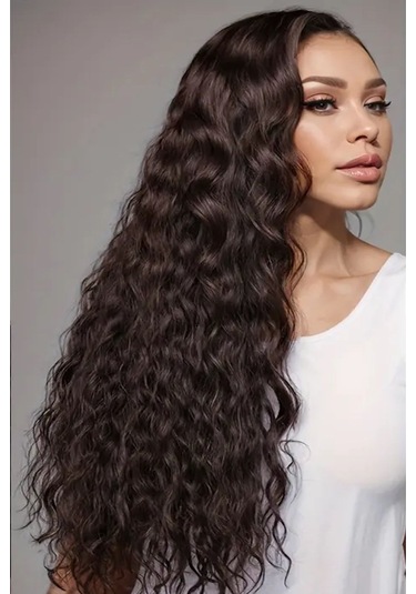 Caş Dekorasyon Isıya Dayanıklı Yıkanabilir Yarımay Saç 4 Kahverengi-dalgalı-60cm-110 Gr+2 Adet Yançıtçıt Kahverengi