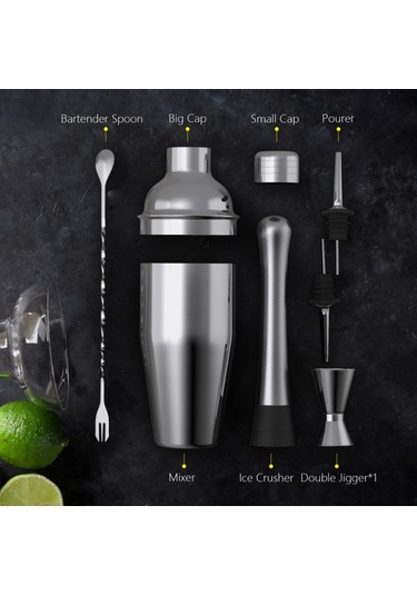 Vkemall 6 Parçalı Paslanmaz Çelik Boston Shaker Seti - Ev Barı İçin Kokteyl Yapım Kiti