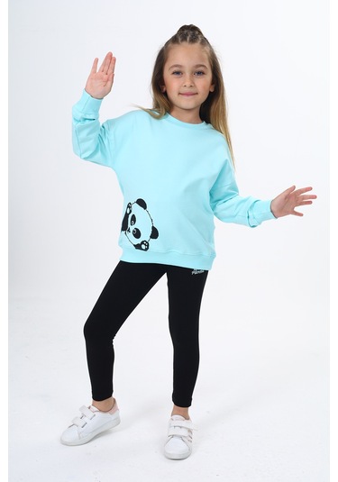 Toontoy Kız Çocuk Baskılı Taytlı Takım Su Yeşili