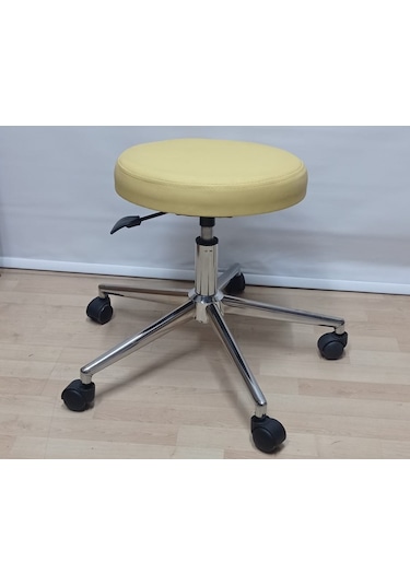 Krom Yıldız Ayaklı Hekim Taburesi Sarı Outdoor Kumaş