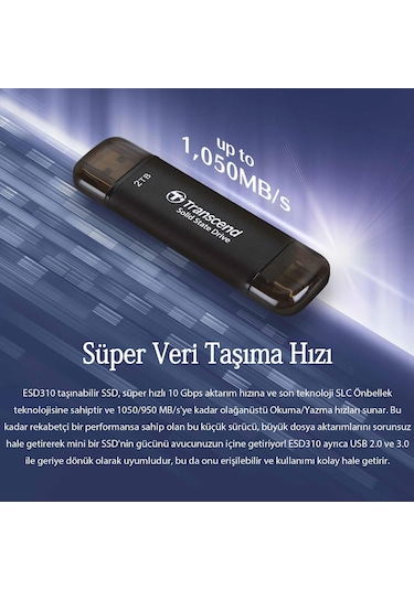Transcend TS1TESD310C 1 TB External SSD USB Type C/A Taşınabilir Disk
