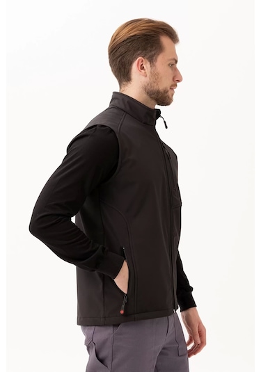 Softshell Erkek Yelek Kışlık İş Güvenliği Salina Günlük Kullanıma Uygun Konforlu Kesim Fermuarlı Siyah