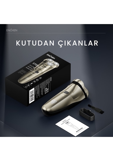 Enchen Steel 3s Gold Çift Yönlü Kavisli Bıçaklı Dijital Ekranlı Suya Dayanıklı Şarjlı Tıraş Makinesi