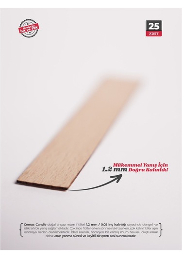 Ahşap Mum Fitili 18 Mm Genişlik Nikel Kaplama Çelik Taban, 3m Köpük Bantlı, 25 Li Set Ahşap