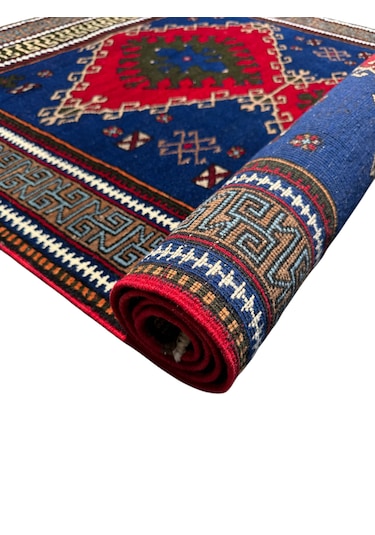 El Dokuma Sıfır Obruk Halısı 124x210 Lacivert Kırmızı Yün Halı