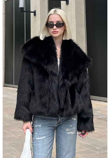 Madmext Siyah Yumuşak Dokulu Kadın Kürk Mont Mg2204 Siyah