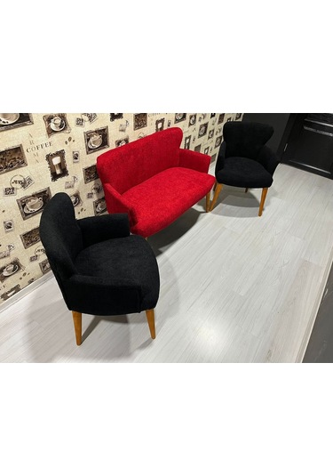 Venqm Bukle Çay Seti Koltuk Takımı Balkon Ofis Mutfak Siyah Kırmızı