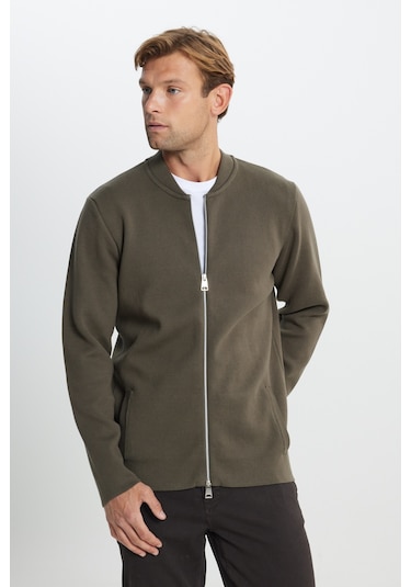 AC&Co / Altınyıldız Classics  Erkek Hakı Standart Fit Normal Kesim Kolej Yaka Cepli Triko Hırka Hakı Haki