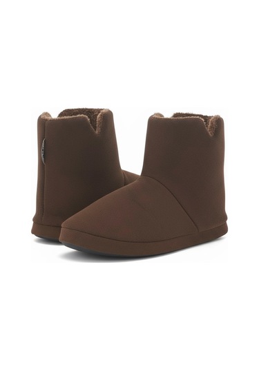 Aur312 Düz Renk İçi Peluşlu Erkek Panduf Ev Botu Ev Ayakkabısı Kahverengi