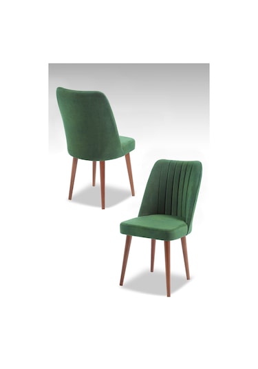 Polo Sandalye - Jerika Yeşil - Ahşap Ceviz Ayak 4 Adet - Salon Sandalyesi / Mutfak Sandalyesi Yeşil