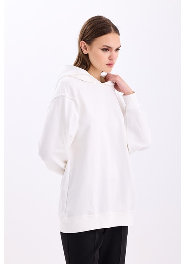 Pastelastore Pamuklu Kapüşonlu 2 İplik Baharlık Oversize Sweatshirt Ekru