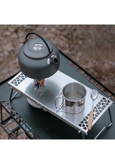 Konesam Stainless Steel Folding Camping Table With Storage Bag - Portable Gas Canister Insulation & Safety Table For Outdoor, Picnic, Barbecue - Silver Çok Renkli