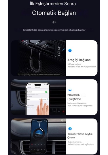 Bluetooth 5.0 Süper Hızlı Aux 3.5 Mm Araç Kiti Son Nesil Teknoloj