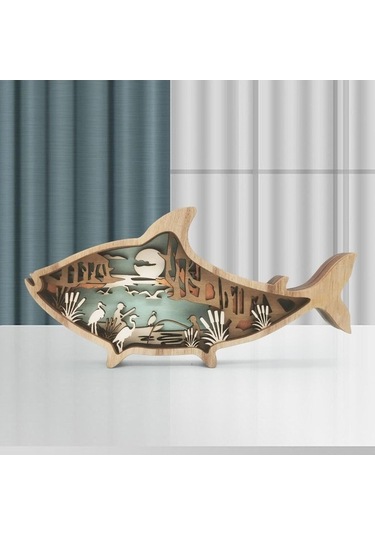 Opulentliving Ahşap Deniz Hayvanları Figür Süsü, Masaüstü, 23,2x11,4x2,5cm, Ev Dekoru 23,2x11,4x2,5cm