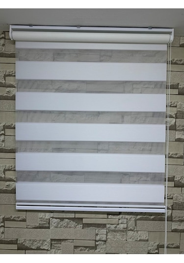 Beyaz Renk Mini Plise Desenli Zebra Stor Perde Tüm Ölçülerde (481204640)