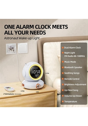 Szypzstore Uyanma Işığı Bluetooth Hoparlör Mini Fm Radyo Renkli Astronot Gece Lambası B2gol8 Beyaz