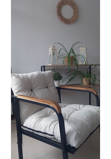 Modern Mars Balkon, Bahçe, Cafe - Salon - Metal Kanepe Koltuk Takımı - 2+1+1 + Sehpa Krem Modernsh60 Krem