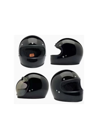 Motoanl Motosiklet Retro Harley Cafe Racer Vespa Modüler Ve Anti Uv Gözlüklü Kapalı Kask Siyah