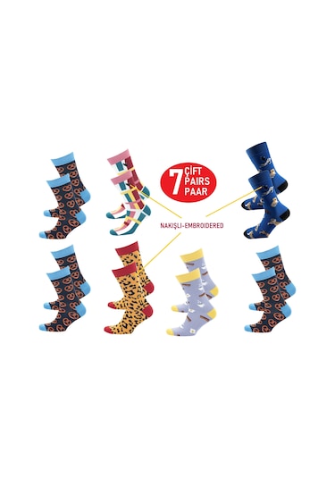 Happy Body Çorap (ART.13384) Unisex 7 Çift Dikişsiz Organik Çok Renkli
