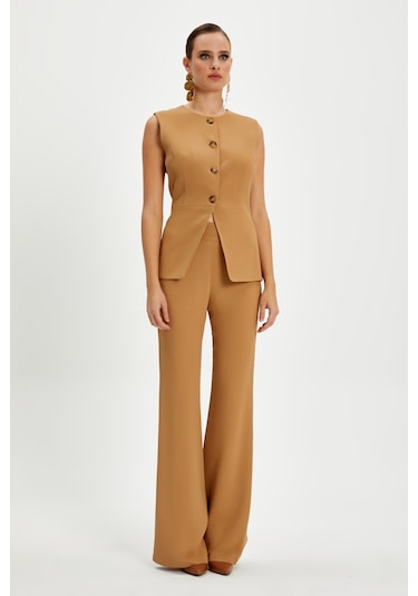 Serpil Exclusive Kadın Minimalist Kolsuz Yelek - Camel CAMEL