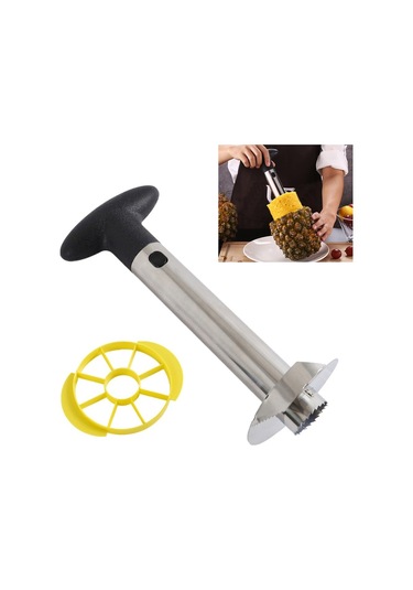 2 Adet Paslanmaz Çelik Ananas Soyucular Meyve Kesici Mutfak Aletleri Kara Kolu , Boyut:ananas Corer Slicer Siyah Tutamak Sarı