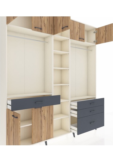 Arges Dolap 11 Raflı 4 Çekmeceli 2 Askılı 220x30x243 Aytaşı-çam/antrasit Atlas Çam/antrasıt