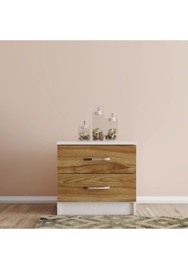Moxen Mobilya Beyaz-Ceviz 2 Çekmeceli Komodin KMD2002