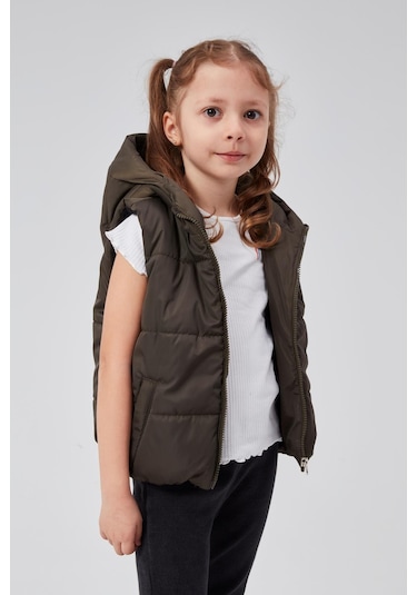 Benitto Kids Kapüşonlu Kız Çocuk Şişme Yelek 51307 Haki