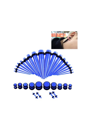 Sones 36 Adet Unisex Akrilik Kulak Genişletme Kulak Genişletici 14g-00g Aksesuar Seti Mavi