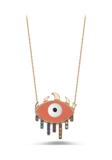 Renkli Taşlı Göz Seramik Gümüş Kolye