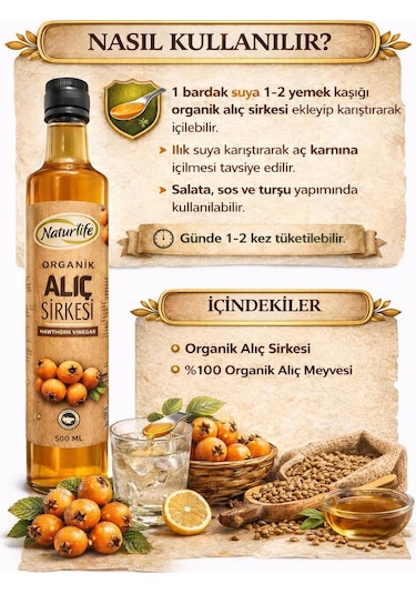 Organik Alıç Sirkesi 500 Ml Doğal Fermantasyon