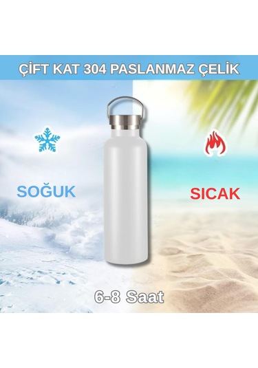 750 Ml Paslanmaz Çelik Tutacaklı Termos Matara -vakumlu Sızdırmaz Beyaz